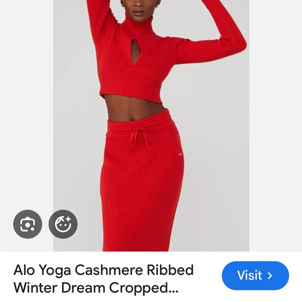 ALO Yoga Vibrant Red Ribbed cropped Cashmere Sweater